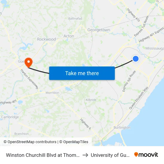 Winston Churchill Blvd at Thomas St to University of Guelph map