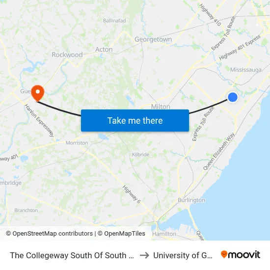 The Collegeway South Of South Millway to University of Guelph map