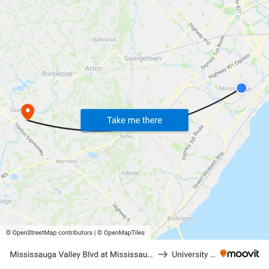 Mississauga Valley Blvd at Mississauga Valley Community Centre to University of Guelph map