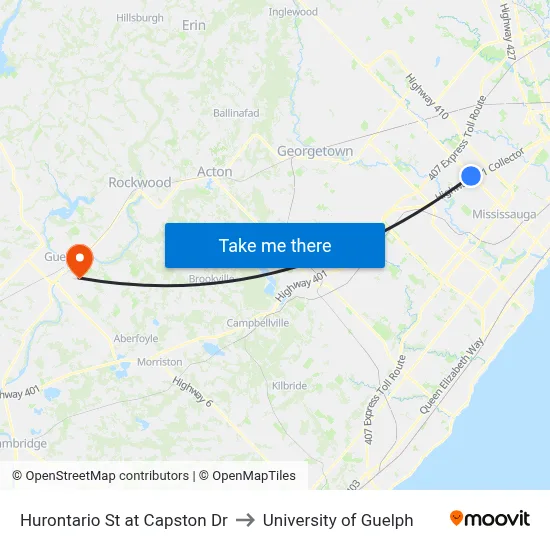 Hurontario St at Capston Dr to University of Guelph map