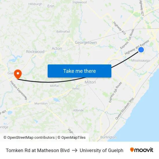 Tomken Rd at Matheson Blvd to University of Guelph map