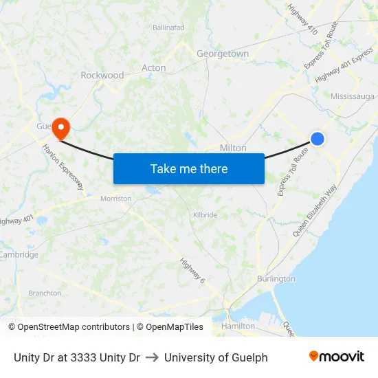 Unity Dr at 3333 Unity Dr to University of Guelph map