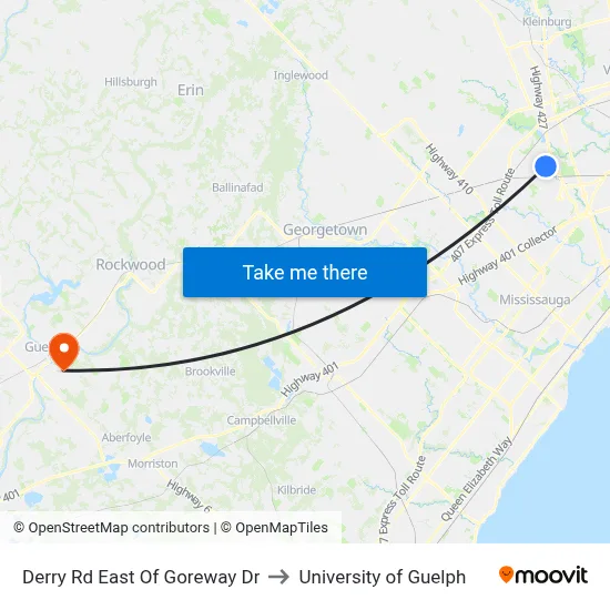 Derry Rd East Of Goreway Dr to University of Guelph map