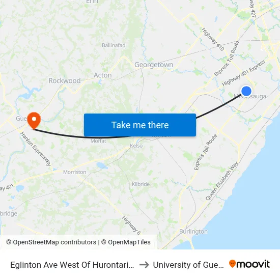 Eglinton Ave West Of Hurontario St to University of Guelph map