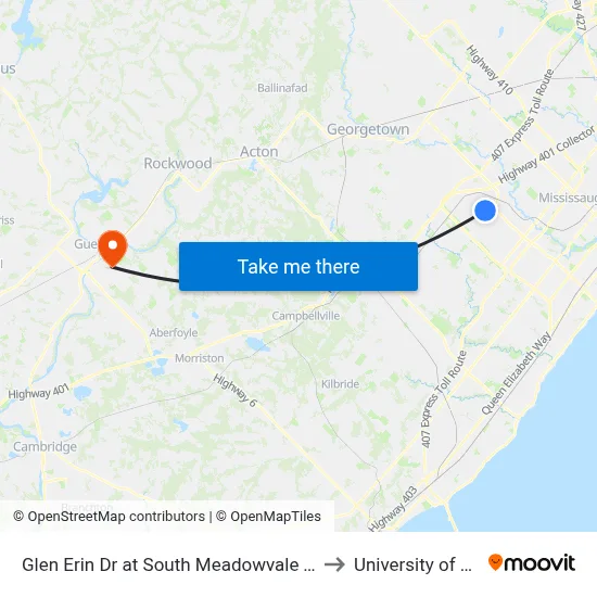 Glen Erin Dr at South Meadowvale Town Ctr Cir to University of Guelph map