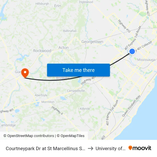 Courtneypark Dr at St Marcellinus Secondary School to University of Guelph map