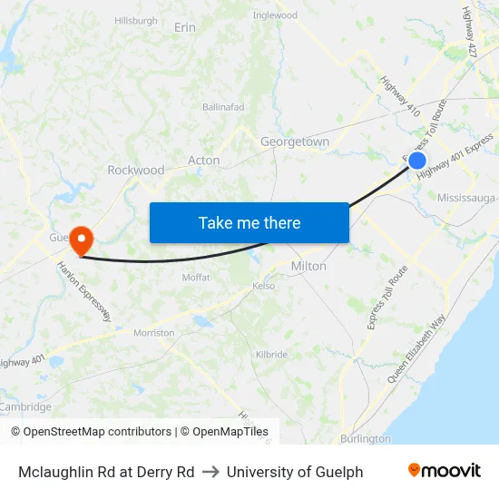Mclaughlin Rd at Derry Rd to University of Guelph map