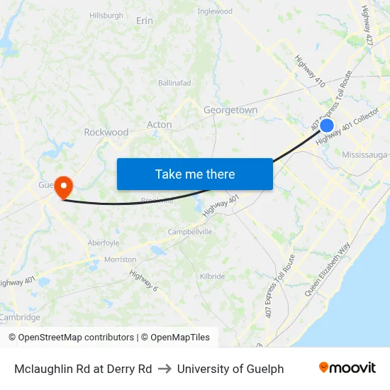 Mclaughlin Rd at Derry Rd to University of Guelph map