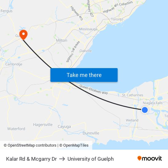 Kalar Rd & Mcgarry Dr to University of Guelph map