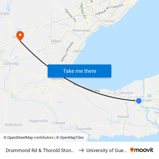 Drummond Rd & Thorold Stone Rd to University of Guelph map