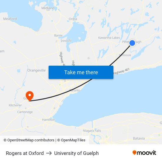 Rogers at Oxford to University of Guelph map