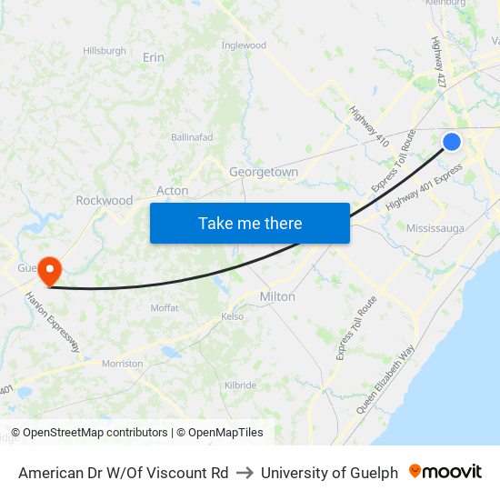 American Dr W/Of Viscount Rd to University of Guelph map