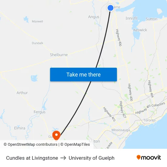 Cundles at Livingstone to University of Guelph map