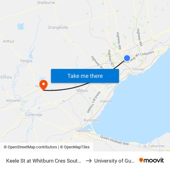 Keele St at Whitburn Cres South Side to University of Guelph map