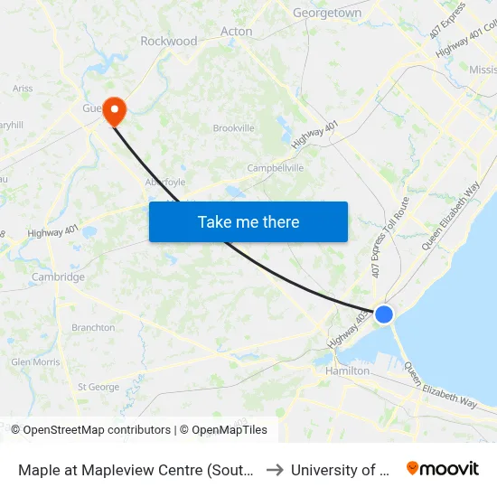 Maple at Mapleview Centre (South Entrance) to University of Guelph map