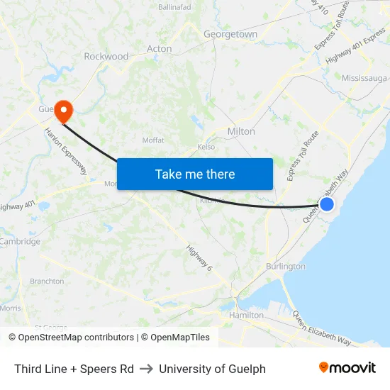 Third Line + Speers Rd to University of Guelph map