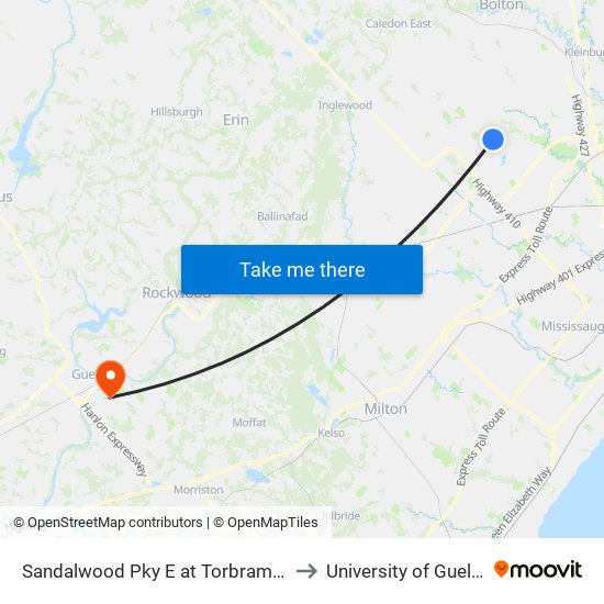 Sandalwood Pky E at Torbram Rd to University of Guelph map