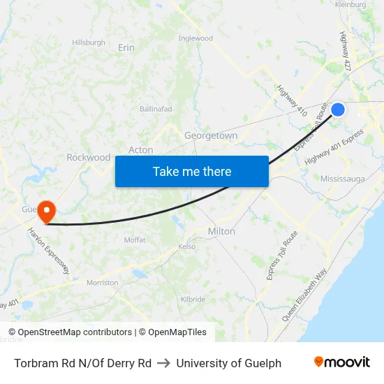 N Torbram Rd N/Of Derry Rd to University of Guelph map