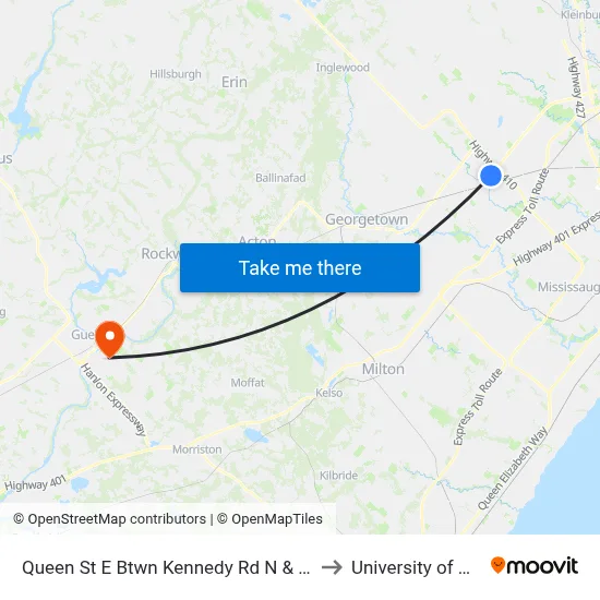 Queen St E Btwn Kennedy Rd N & Hansen Rd to University of Guelph map