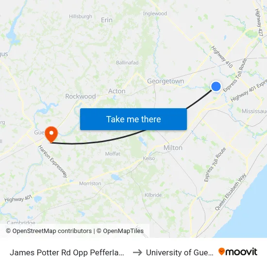 James Potter Rd Opp Pefferlaw Cir to University of Guelph map