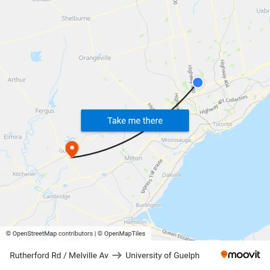 Rutherford Rd / Melville Av to University of Guelph map