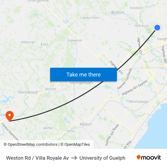 Weston Rd / Villa Royale Av to University of Guelph map