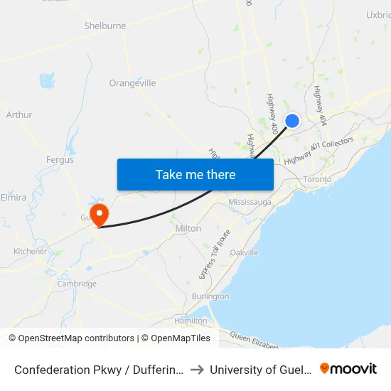 Confederation Pkwy / Dufferin St to University of Guelph map