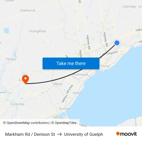 Markham Rd / Denison St to University of Guelph map