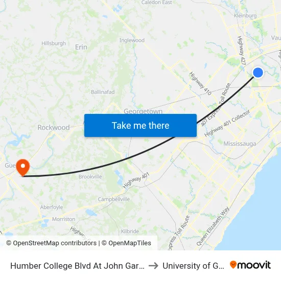 Humber College Blvd At John Garland Blvd to University of Guelph map