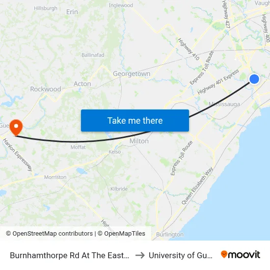 Burnhamthorpe Rd At The East Mall to University of Guelph map