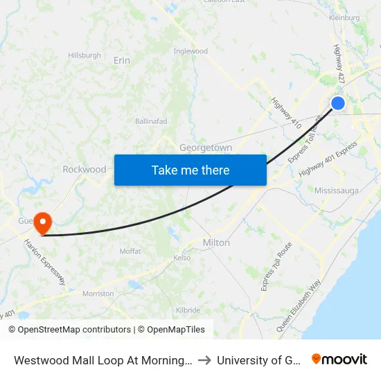 Westwood Mall Loop At Morning Star Dr to University of Guelph map