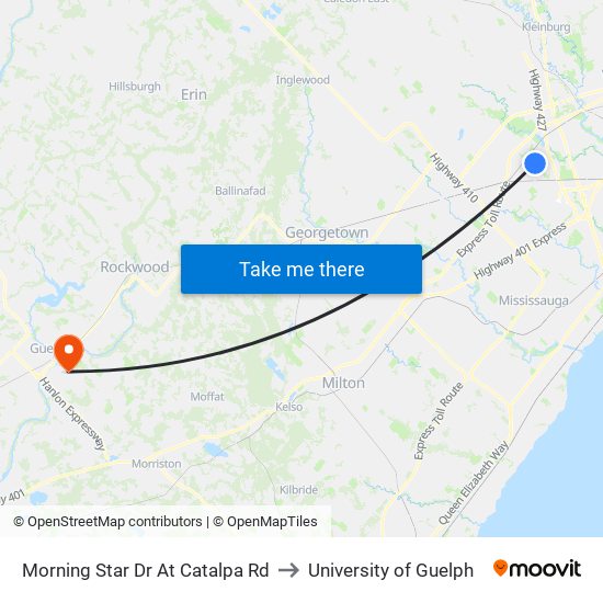 Morning Star Dr At Catalpa Rd to University of Guelph map