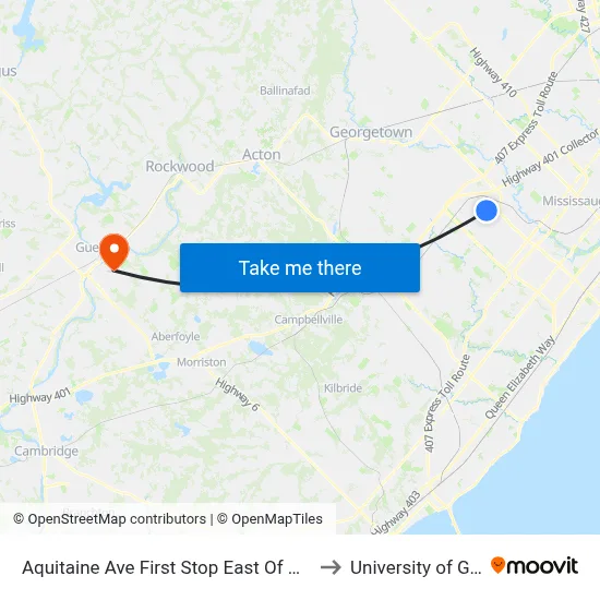 Aquitaine Ave First Stop East Of Glen Erin Dr to University of Guelph map