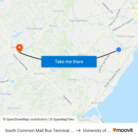 South Common Mall Bus Terminal Platform A,B,C to University of Guelph map