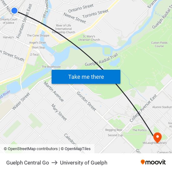 Guelph Central Go to University of Guelph map