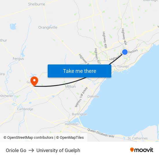 Oriole Go to University of Guelph map