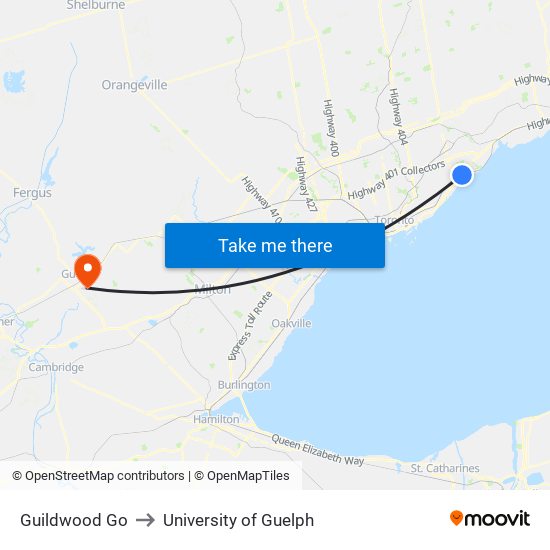 Guildwood Go to University of Guelph map