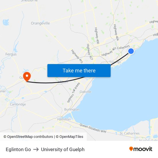Eglinton Go to University of Guelph map