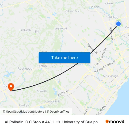 Al Palladini C.C Stop # 4411 to University of Guelph map