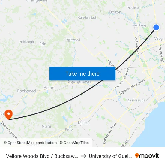 Vellore Woods Blvd / Bucksaw Dr to University of Guelph map