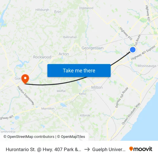 Hurontario St. @ Hwy. 407 Park & Ride to Guelph University map