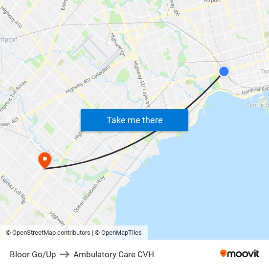 Bloor Go/Up to Ambulatory Care CVH map