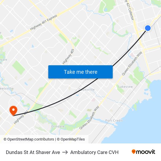 Dundas St At Shaver Ave to Ambulatory Care CVH map