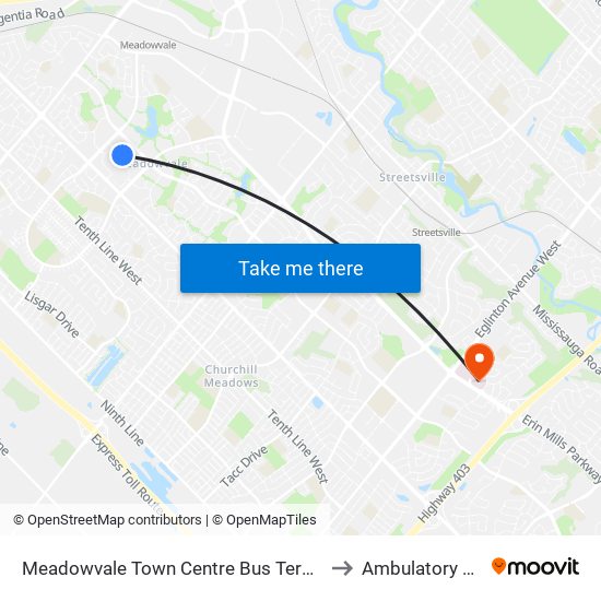 Meadowvale Town Centre Bus Terminal Platform H, I, J to Ambulatory Care CVH map