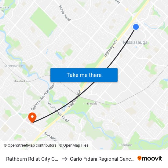 Rathburn Rd at City Centre Dr to Carlo Fidani Regional Cancer Centre map