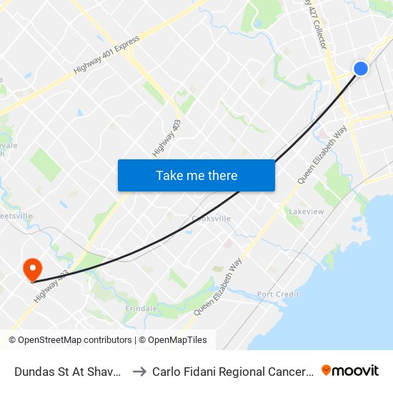 Dundas St At Shaver Ave to Carlo Fidani Regional Cancer Centre map