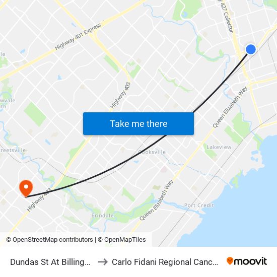 Dundas St At Billingham Rd to Carlo Fidani Regional Cancer Centre map