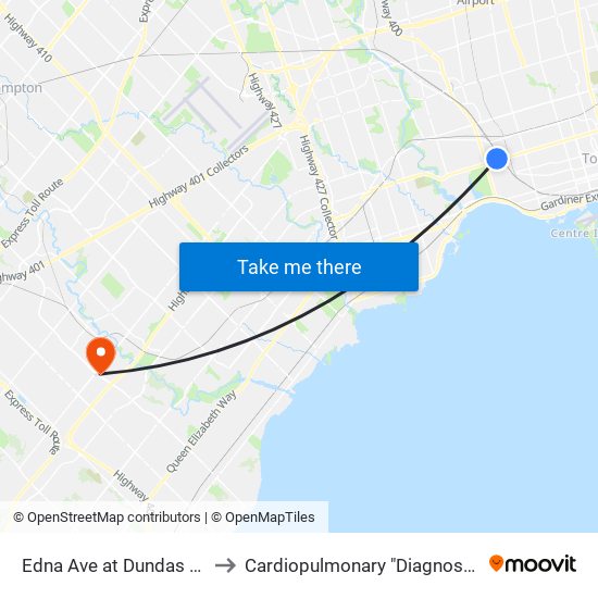 Edna Ave at Dundas St West to Cardiopulmonary "Diagnostics" CVH map