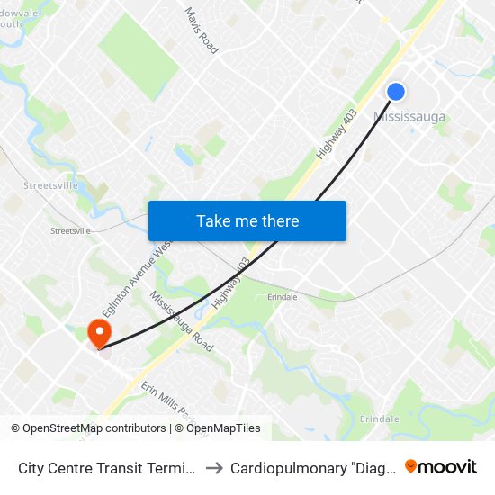 City Centre Transit Terminal Platform K to Cardiopulmonary "Diagnostics" CVH map