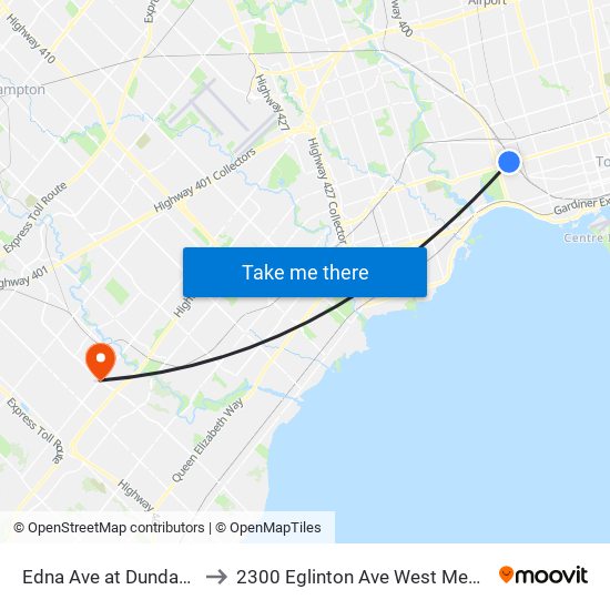 Edna Ave at Dundas St West to 2300 Eglinton Ave West Medical Building map